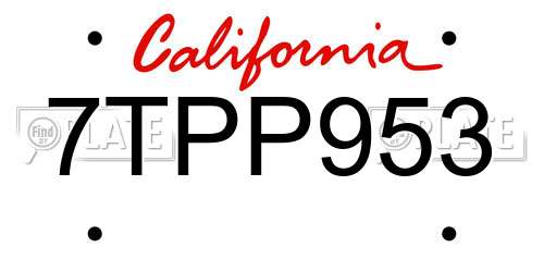 7TPP953 California License Plate