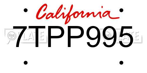 7TPP995 California License Plate