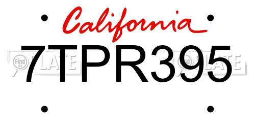 7TPR395 California License Plate