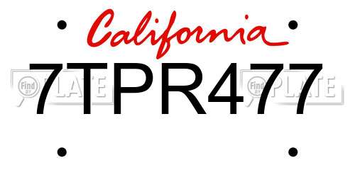 7TPR477 California License Plate