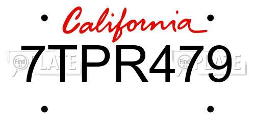 7TPR479 California License Plate