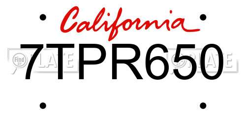 7TPR650 California License Plate