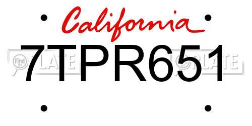 7TPR651 California License Plate