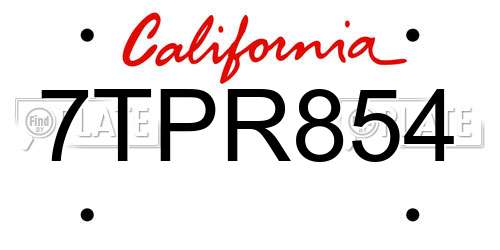 7TPR854 California License Plate