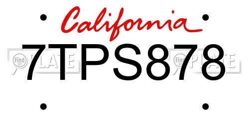 7TPS878 California License Plate