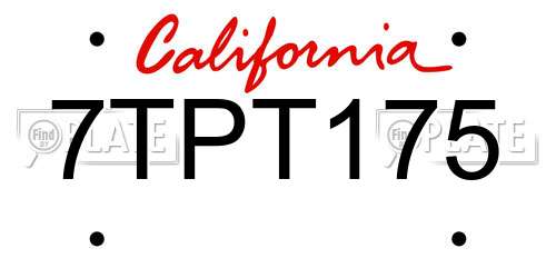 7TPT175 California License Plate