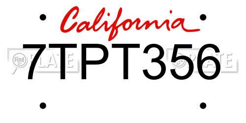 7TPT356 California License Plate