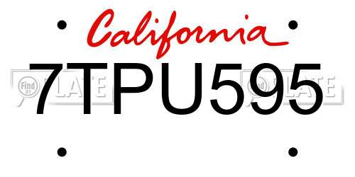7TPU595 California License Plate