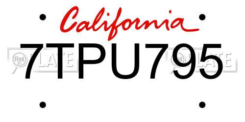 7TPU795 California License Plate
