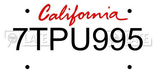7TPU995 California License Plate