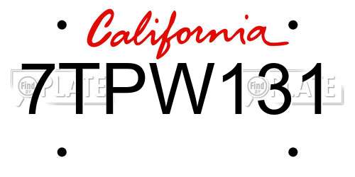 7TPW131 California License Plate