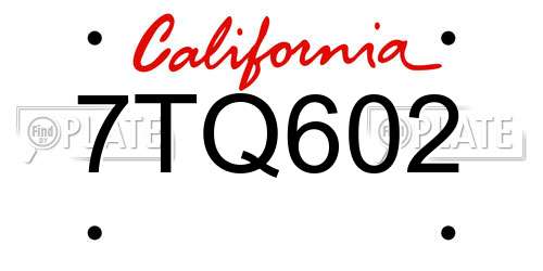 7TQ602 California License Plate