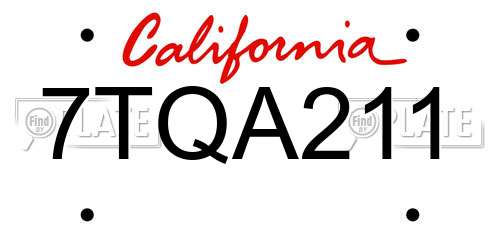 7TQA211 California License Plate