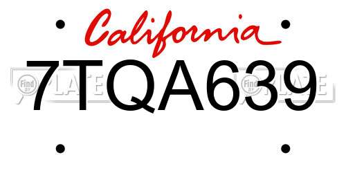 7TQA639 California License Plate