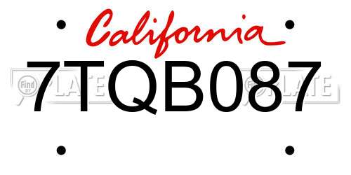 7TQB087 California License Plate