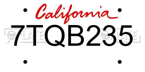 7TQB235 California License Plate