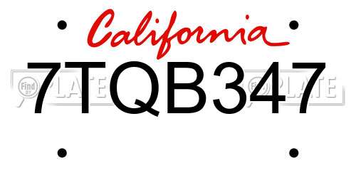 7TQB347 California License Plate