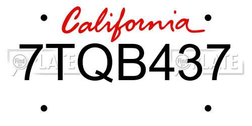 7TQB437 California License Plate