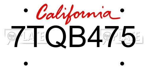 7TQB475 California License Plate