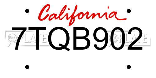 7TQB902 California License Plate