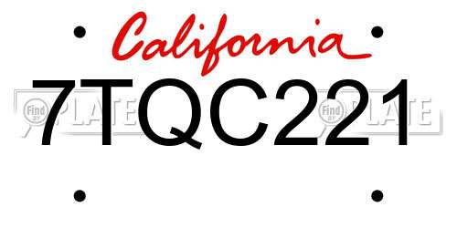 7TQC221 California License Plate