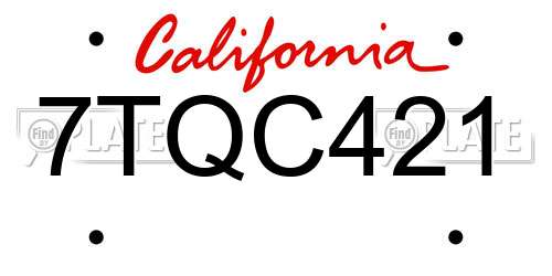 7TQC421 California License Plate