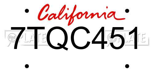 7TQC451 California License Plate