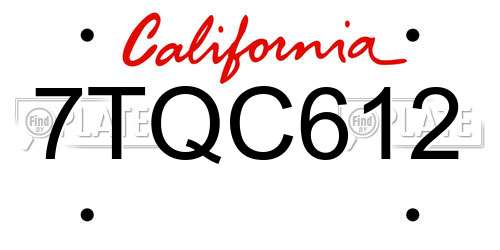7TQC612 California License Plate
