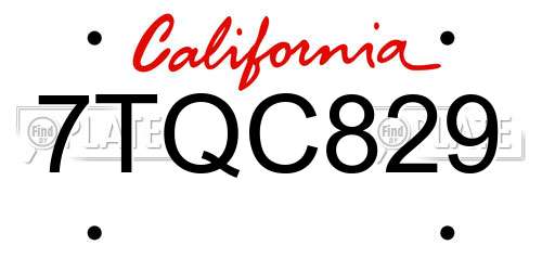 7TQC829 California License Plate