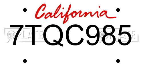 7TQC985 California License Plate