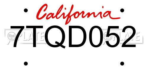 7TQD052 California License Plate