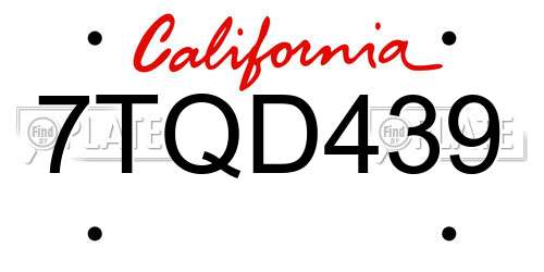 7TQD439 California License Plate