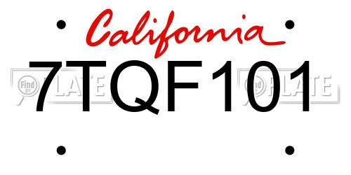 7TQF101 California License Plate