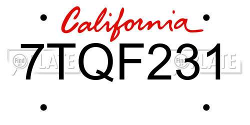 7TQF231 California License Plate