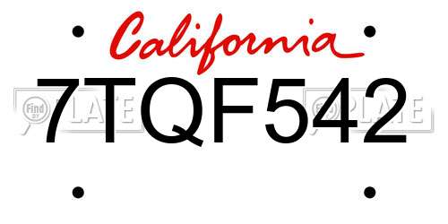 7TQF542 California License Plate