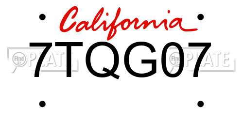 7TQG07 California License Plate
