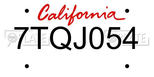 7TQJ054 California License Plate