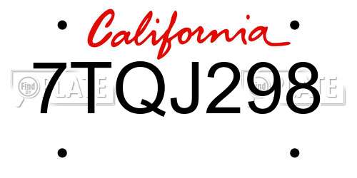 7TQJ298 California License Plate