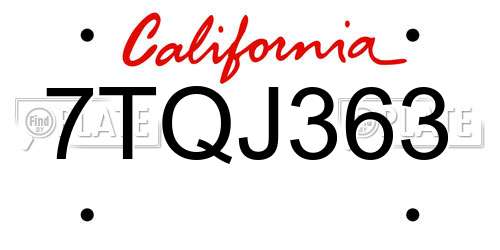 7TQJ363 California License Plate