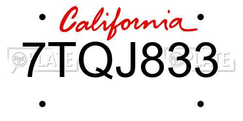 7TQJ833 California License Plate