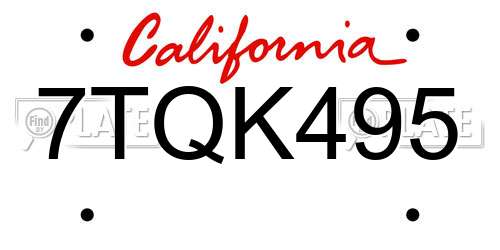 7TQK495 California License Plate