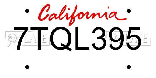 7TQL395 California License Plate