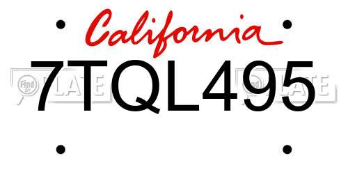 7TQL495 California License Plate