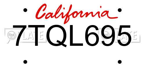 7TQL695 California License Plate