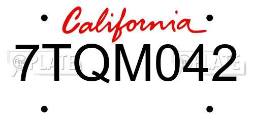7TQM042 California License Plate