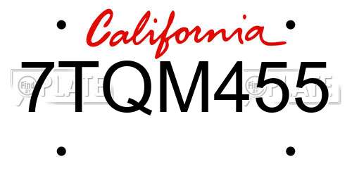 7TQM455 California License Plate