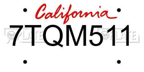7TQM511 California License Plate