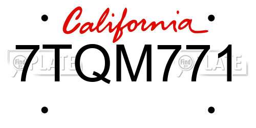 7TQM771 California License Plate