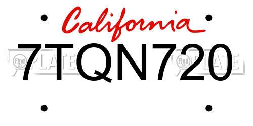 7TQN720 California License Plate