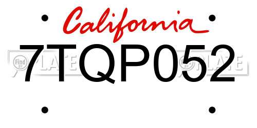 7TQP052 California License Plate